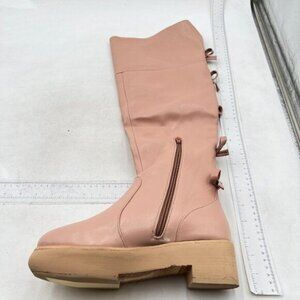 women boots Cute Fashion Bow Lace Solid Color Flat Round Toe Square Heel Pink